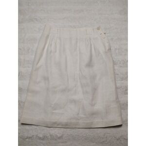 Vintage David N Women's Sz 10, 55% Linen, Off White Midi Pencil Skirt Button On